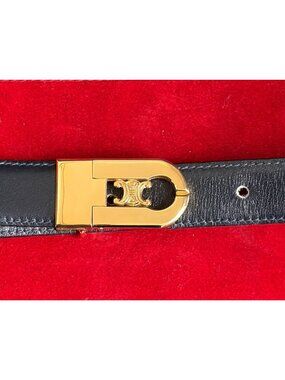 Vintage CELINE Men's Black Leather Belt w Logo 80cm